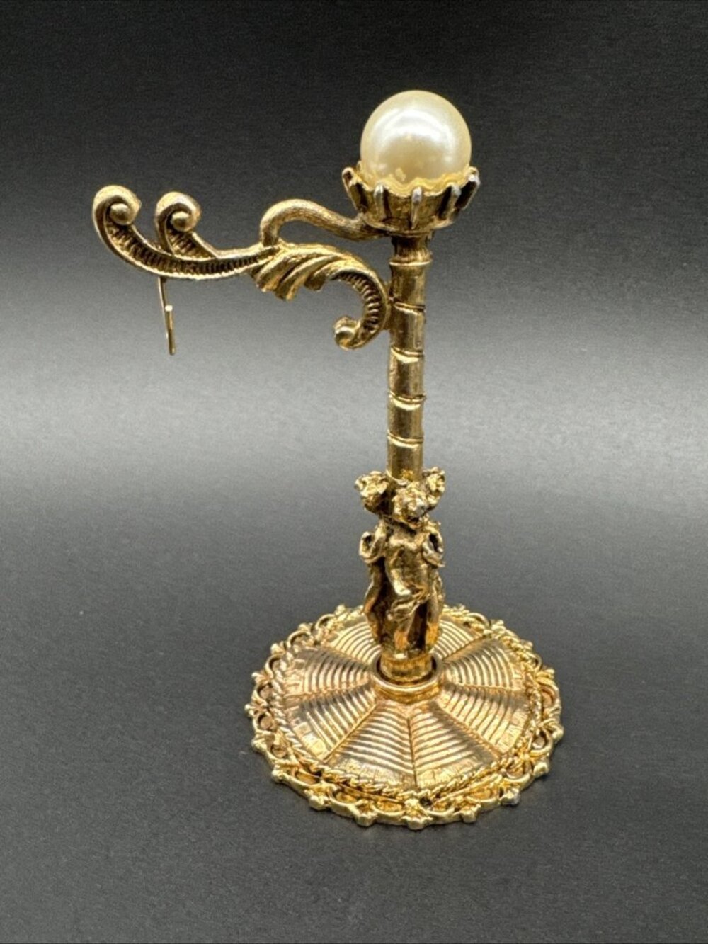 VTG Rococo Ornate Cast Metal Pocket Watch Jewelry Cherub Pearl Street Lamp Stand